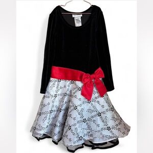 Bonnie Jean Girl Size 6 Holiday Velvet Long Sleeve Dress White Red & Black